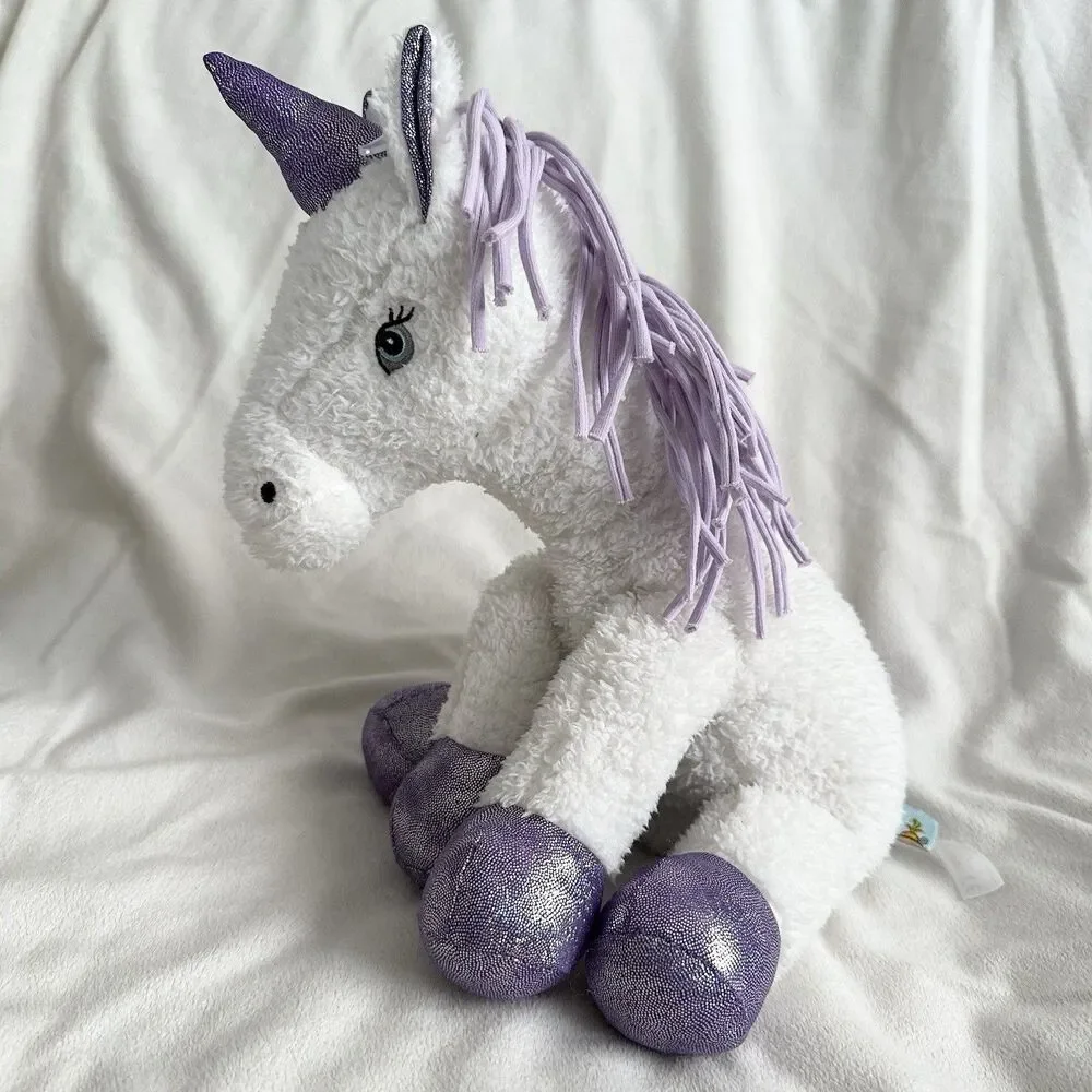 Bunnies by the Bay White Unicorn Purple Mane Sparkle Feet Stuffed Plush Toy